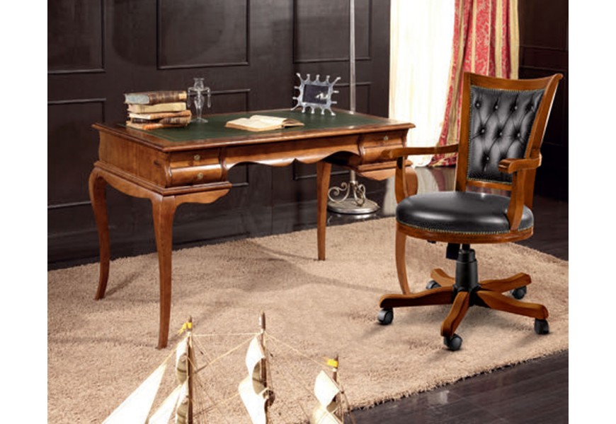 Luxusný rustikálny pracovný stôl Leers z masívu v hnedej farbe so štyrmi bočnými zásuvkami 150 cm