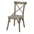 Luxusná vintage jedálenská stolička Antiquités Francaises z masívneho dreva v svetlej pieskovej hnedej farbe s vypletaným sedadlom a chrbtovou opierkou v tvare kríža s mierne zakrivenými nožičkami