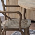 Luxusná vidiecka jedálenská stolička Antiquités Francaises s vypletaným sedadlom a opierkami na ruky svetlá hnedá 52 cm
