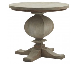 Luxusný vidiecky okrúhly príručný stolík Antiquités Francaises s ručne vyrezávanou nohou z masívneho dreva svetlá hnedá 60 cm