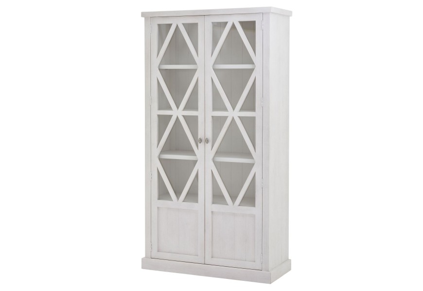 Drevená vitrína Laticia Blanca so sklenenými dekoratívnymi dvierkami vo vidieckom štýle v bielej farbe