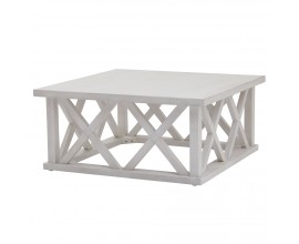 Konferenčný stolík Laticia Blanca štvorcového tvaru v bielej farbe s dekoratívnou konštrukciou vo vidieckom štýle s vintage náterom