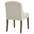Luxusná moderná jedálenská stolička Lucia s poťahom z buklé látky v bielej farbe a s drevenými nožičkami 52 cm