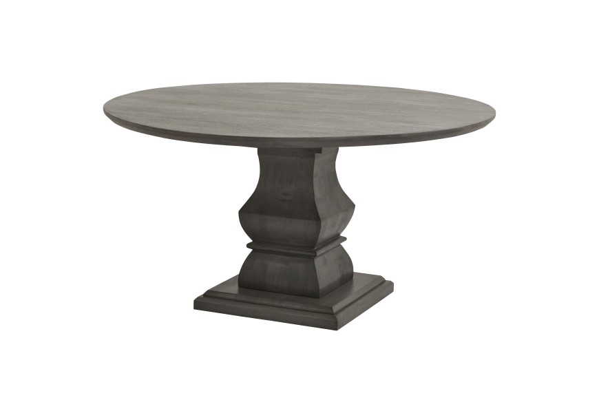 Luxusný okrúhly jedálenský stôl Lucia z akáciového dreva s jednou ručne vyrezávanou nohou 150 cm
