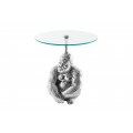Luxusný glamour okrúhly príručný stolík Wilde s podstavou v tvare gorily a so sklenenou vrchnou doskou strieborná 51 cm
