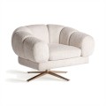 Luxusne otočne glamour kreslo so čalúneným zamatovým prešívaným poťahom v sivo bielej farbe s nožičkami v medenej farbe