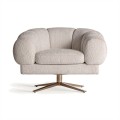 Luxusne otočne art-deco kreslo Jeans so zamatovým prešívaným poťahom v sivo bielej farbe s nožičkami  v medenej farbe 95cm