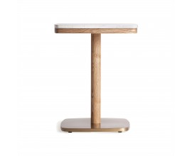 Luxusný príručný stolík Barris v art deco štýle s hnedou drevenou nohou a sivou terrazzo doskou 54 cm 