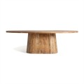 Luxusný moderný konferenčný stolík s vidieckym nádychom z masívneho dreva v oválnom tvare v hnedej farbe
