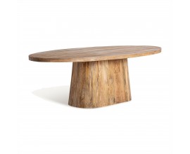 Luxusný moderný konferenčný stolík Malen vo vidieckom štýle z masívneho dreva v hnedej farbe s oválnou podstavou 150 cm