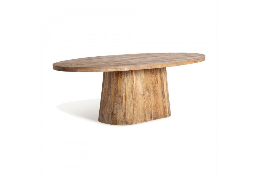 Luxusný moderný konferenčný stolík Malen z masívneho dreva v hnedej farbe s oválnou podstavou vo vidieckom štýle