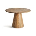 Luxusný moderný okrúhly jednálenský stôl Malen vo vidieckom štýle z masívneho dreva s podstavou v tvare zrezaného kužeľa v hnedej farbe