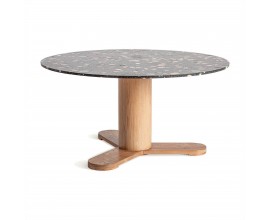 Art deco okrúhly jedálenský stôl Budhir z kameňa čierny 150cm