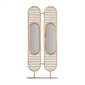 Luxusný glamour dizajnový paraván z kovovej konštrukcie zlatej farby s dvoma zabudovanými zrkadlami