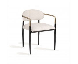 Luxusná art-deco jedálenská stolička Marinna s čiernou konštrukciou so zlatými prvkami a bielym čalúnením 54 cm
