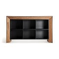 Luxusná moderná nízka knižnica Escuro v čiernej farbe s dizajnovým rámom z hnedého dreva 180 cm