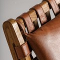 Luxusné moderné kreslo Remus s odnímateľnými koženými vankúšmi s dizajnovými popruhmi hnedá 54 cm