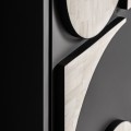 Luxusná art deco barová skrinka Vasilij s geometrickou kosťovou inkrustáciou a valcovými úchytkami béžová čierna 151 cm