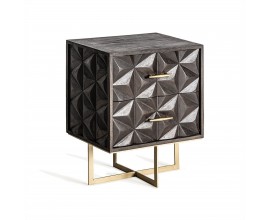 Luxusný art-deco nočný stolík Oxalis s dvomi zásuvkami a ozdobným reliéfnym vyrezávaním tmavá čokoládová hnedá 55 cm