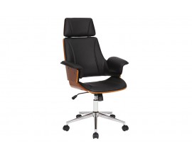 Dizajnová kožená otočná kancelárska stolička Madison s drevenými prvkami na kolieskach hnedá čierna 64 cm