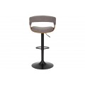 Dizajnová retro otočná barová stolička Norwich so sivým čalúnením a detailom z jaseňového dreva 50 cm