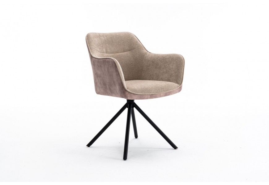 Moderne otočné kreslo Kristal Sand so champagne béžovým zamatovým poťahom a čiernymi kovovými nožičkami 80cm