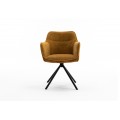 Moderne otočné kreslo Kristal Mustard s horčicovo žltým zamatovým poťahom a čiernymi kovovými nožičkami 80cm 