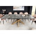 Luxusný rozkladací obdĺžnikový jedálenský stôl Ceramia s keramickou vrchnou doskou a prekríženými nožičkami sivá zlatá 180 cm