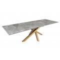 Luxusný rozkladací obdĺžnikový jedálenský stôl Ceramia s keramickou vrchnou doskou a prekríženými nožičkami sivá zlatá 180 cm