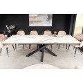 Rozkladací obdĺžnikový jedálenský stôl Ceramia s bielou doskou s dizajnom mramoru a s čiernymi prekríženými nohami 180 cm