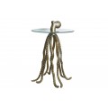 Dizajnový okrúhly príručný stolík Polbitta s podstavou v tvare chobotnice v zlatej farbe a sklenenou vrchnou doskou 67 cm