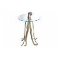 Dizajnový glamour príručný stolík Polbitta s okrúhlou sklenenou vrchnou doskou a kovovou podstavou v zlatej farbe v tvare chobotnice