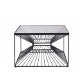 Industriálny štvorcový konferenčný stolík Esme s podstavou s káblovým dizajnom a sklenenou vrchnou doskou čierna 60 cm