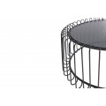 Industriálny okrúhly konferenčný stolík Esme s kovovu podstavou s klietkovým dizajnom a sklenenou vrchnou doskou čierna 60 cm