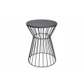 Industriálny príručný stolík Esme s podstavou v tvare presýpacích hodín s klietkovým dizajnom z kovu a s okrúhlou vrchnou doskou v grafitovej čiernej farbe