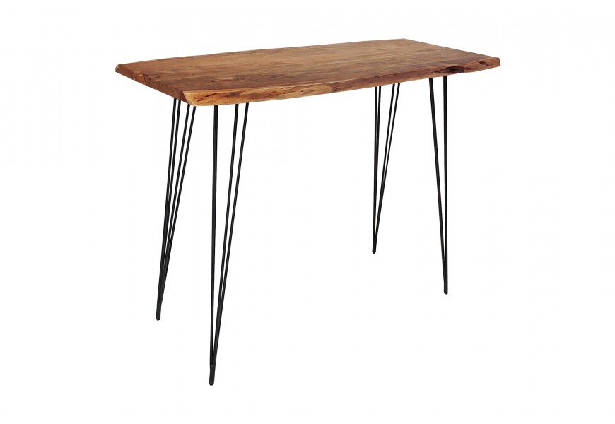 Moderný barový stôl Mammut s vrchnou doskou z akáciového dreva a nožičkami z kovu