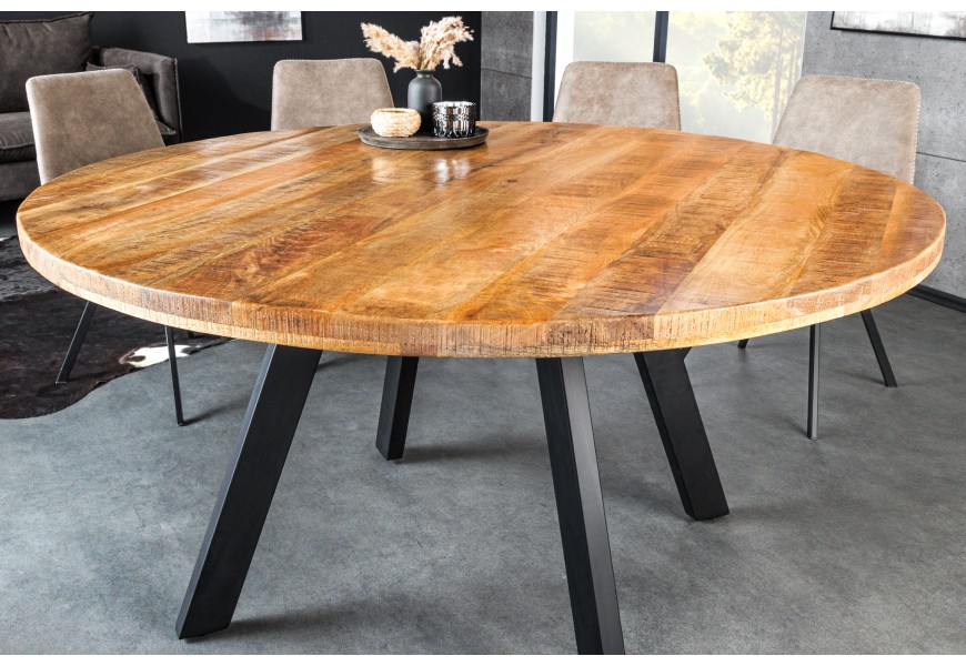 Industriálny okrúhly jedálenský stôl Steele Craft s vrchnou doskou z mangového dreva