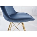 Dizajnov&aacute; stolička Scandinavia so zlat&yacute;mi kovov&yacute;mi nožičkami a modr&yacute;m poťahom 86cm