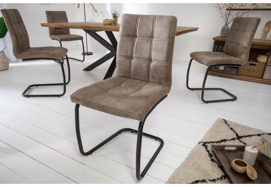 Dizajnová nadčasová jedálenská stolička Issoires poťahom z mikrovlákna šedohnedej farby s konštrukciou z kovu