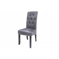 Moderná sivá zamatová jedálenská stolička Valentino s prešívaným vysokým operadlom s gombíkmi a čiernymi nožička 108 cm 