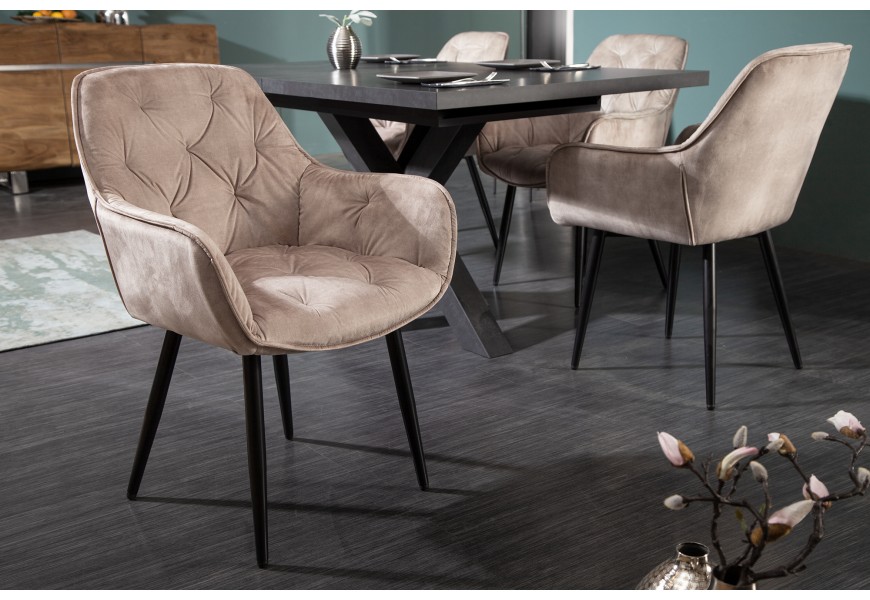 Retro dizajnové béžové čalúnená jedálenská stolička Milano s opierkami na ruky 84cm