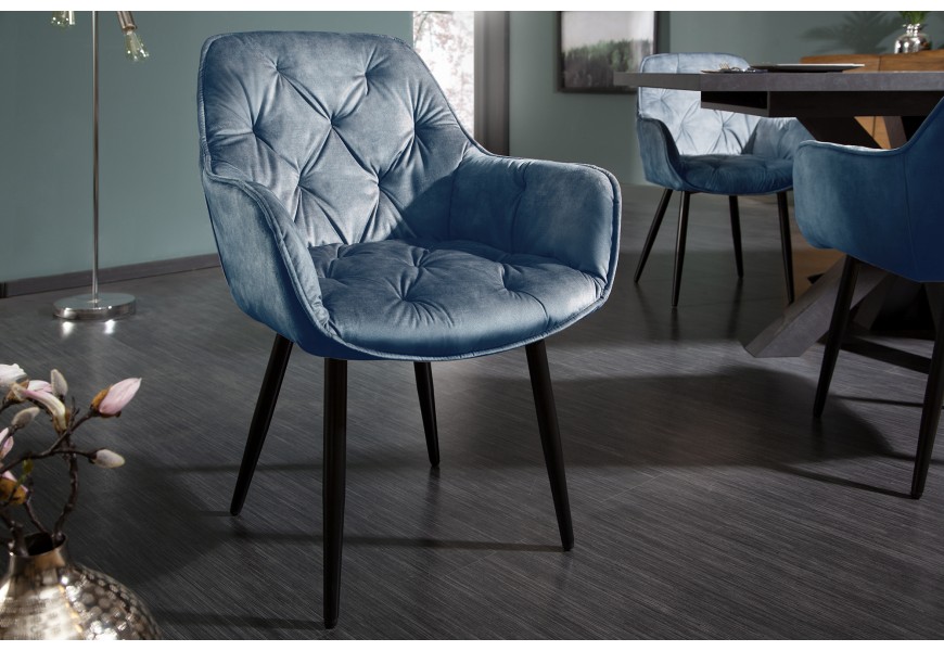 Retro dizajnové tmavomodré čalúnené kreslo Milano s opierkami na ruky 84cm