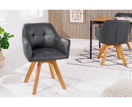 Štýlová sivozelená otočná moderná stolička Devon so zamatovým čalúnením a čiernymi kovovými nohami