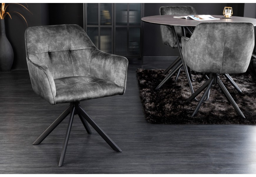 Dizajnová otočná kancelárska stolička Devon s tmavosivým čalúnením a s čiernymi šikmými nohami z kovu 83cm