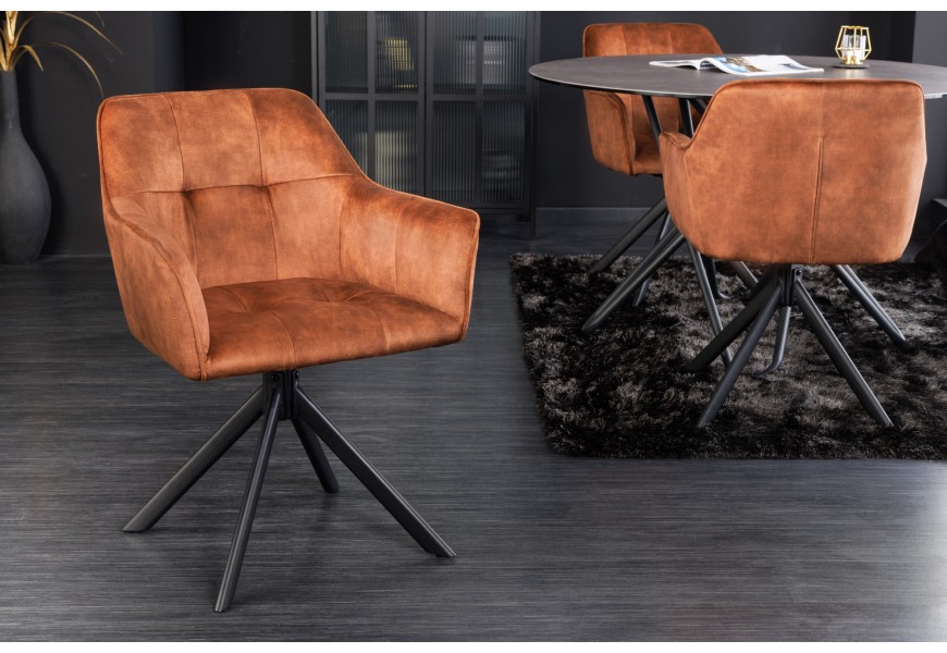 Dizajnová kancelárska stolička Devon s funkciou otáčania s tmavohnedým zamatovým poťahom a čiernymi nohami z kovu