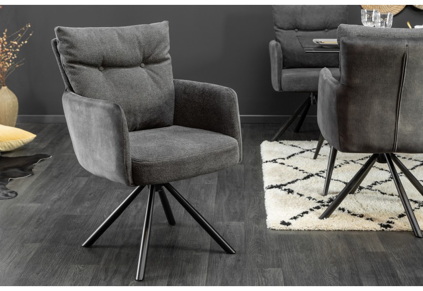Moderná otočná jedálenská stolička Laggan s čiernymi nohami a antracitovým poťahom 90cm
