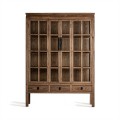 Luxusná vitrína Ethon s dvojitými skladacími sklenenými dvierkami z brestového dreva v prírodnej hnedej farbe 175 cm