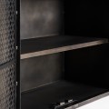 Luxusná industriálna skriňa Oliver s dvojitými dvierkami s kovovým výpletom s kosoštvorcovým vzorom čierna 201 cm