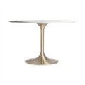 Luxusný okrúhly jedálenský stôl Brilon s vrchnou doskou s dizajnom bieleho mramoru a nohou v zlatej farbe 120 cm