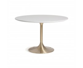 Luxusný okrúhly jedálenský stôl Brilon s vrchnou doskou s dizajnom bieleho mramoru a nohou v zlatej farbe 120 cm